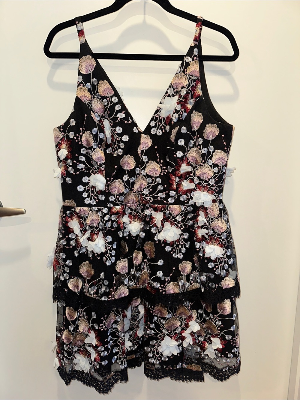 Dress the Population Black Floral Embroidered Cocktail Dress sz L